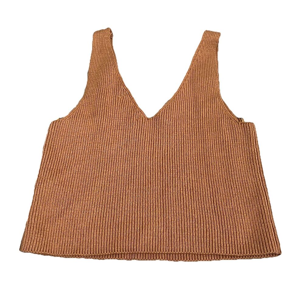 House of Harlow 1960 Women caramel Ribbed Knit V-Neck V-Back Sleeveless NWT XS